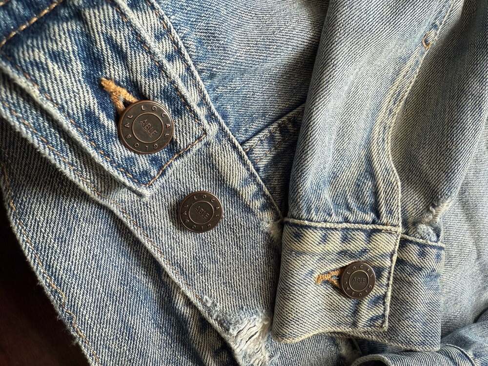 ABLE The Merly Distressed Denim Jacket Washable Blue Size Small - Picture 6 of 8